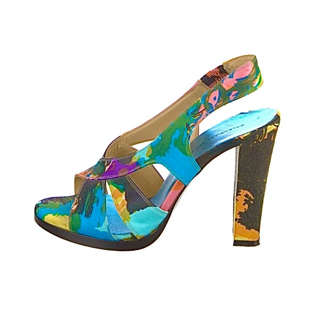 Balenciaga Blue Multicolor Criss Crossed Women's Heeled Sandals 9.5 - Picture 8 of 12